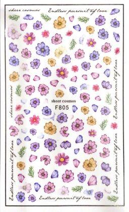 Наклейки для ногтей F805 Цветы Sheer Cosmos