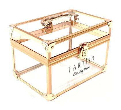 Tartiso Бьюти-кейс для косметики прозрачный с золотом 22х15х15 см 2153-T