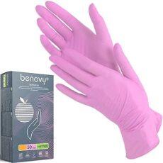 Benovy Перчатки нитриловые Розовые размер M 50 пар