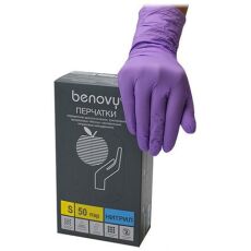 Benovy Перчатки нитриловые Сиреневые размер S 50 пар