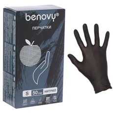 Benovy Перчатки нитриловые Черные размер S 50 пар