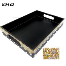 Подносик большой со стразами Мульти-золотой