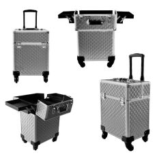 Бьюти-чемодан для мастера YH-B011 на колесах 46х34х24 см серебро ромб