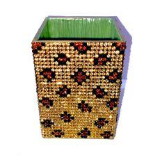 Стакан квадратный весь в стразах УЗОР золото (металл)