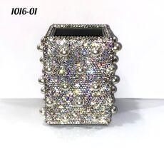 Стакан квадратный весь в стразах с жемчугом AB