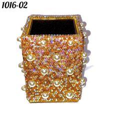 Стакан квадратный весь в стразах с жемчугом Мульти-золотой