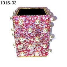 Стакан квадратный весь в стразах с жемчугом Мульти-розовый