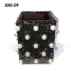 Стакан квадратный весь в стразах с жемчугом Чёрный AB