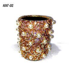 Стакан круглый весь в стразах с жемчугом Мульти-золотой