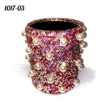 Стакан круглый весь в стразах с жемчугом Мульти-розовый