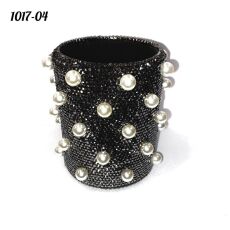 Стакан круглый весь в стразах с жемчугом Чёрный AB