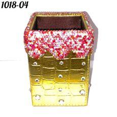 Стакан квадратный кожаный со стразами Золото и AB розовый