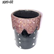 Стакан круглый кожаный со стразами Чёрно-фиолетовый