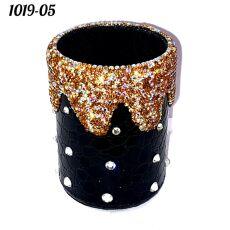 Стакан круглый кожаный со стразами Чёрный и AB золотой