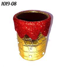 Стакан круглый кожаный со стразами Золото и красный