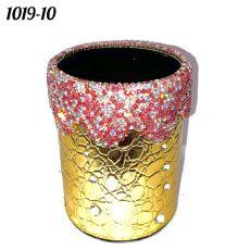 Стакан круглый кожаный со стразами Золото и AB розовый