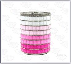 Стакан декоративный круглый со стразами квадратиками 4х-цветный БЕЛО-РОЗОВЫЙ