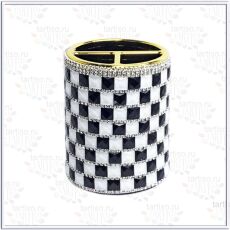 Стакан декоративный круглый со стразами ЧЁРНО-БЕЛЫЙ шахматы