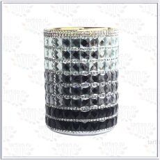 Стакан декоративный круглый со стразами 4х-цветный ЧЁРНЫЙ-БЕЛЫЙ