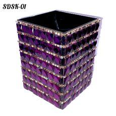 Стакан декоративный квадратный со стразами САПФИРОВЫЙ