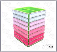 Стакан декоративный квадратный со стразами 4х-цветный БЕЛО-РОЗОВЫЙ
