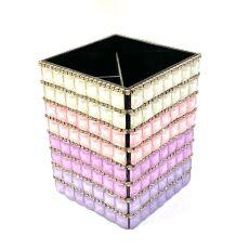 Стакан декоративный квадратный со стразами 4х-цветный БЕЛО-СИРЕНЕВЫЙ