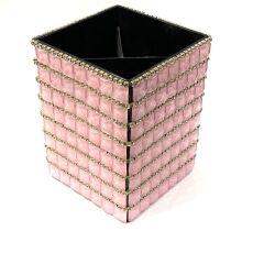 Стакан декоративный квадратный со стразами РОЗОВО-ПЕРСИКОВЫЙ